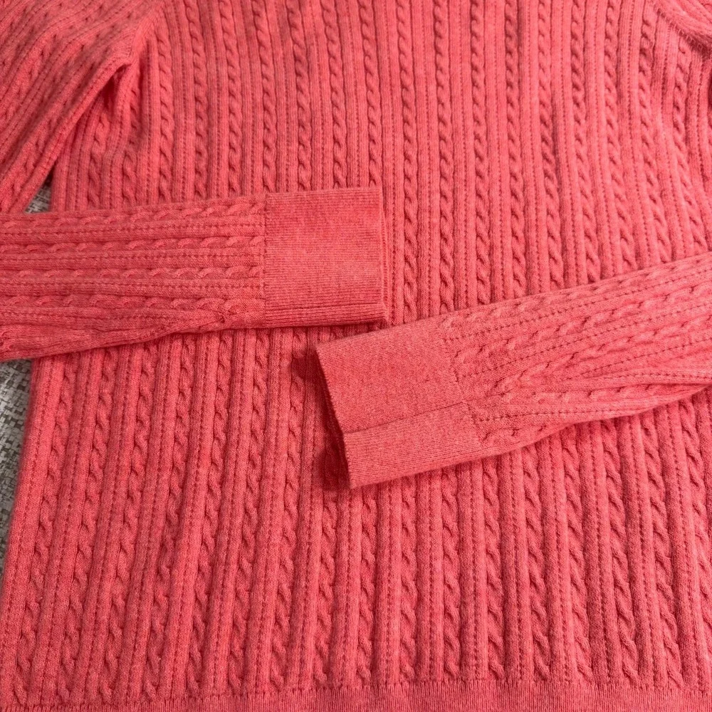 Banana Republic Cable Knit Sweater Coral Pink Jumper Round Neck Pullover Size‎ M